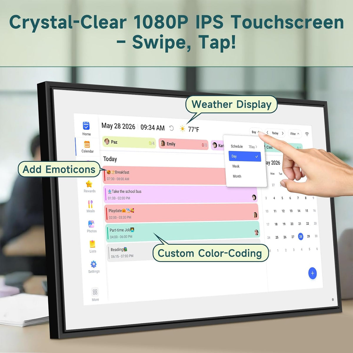 21.5" Digital Calendar with Chore Rewards, Touchscreen & Photo Frame
