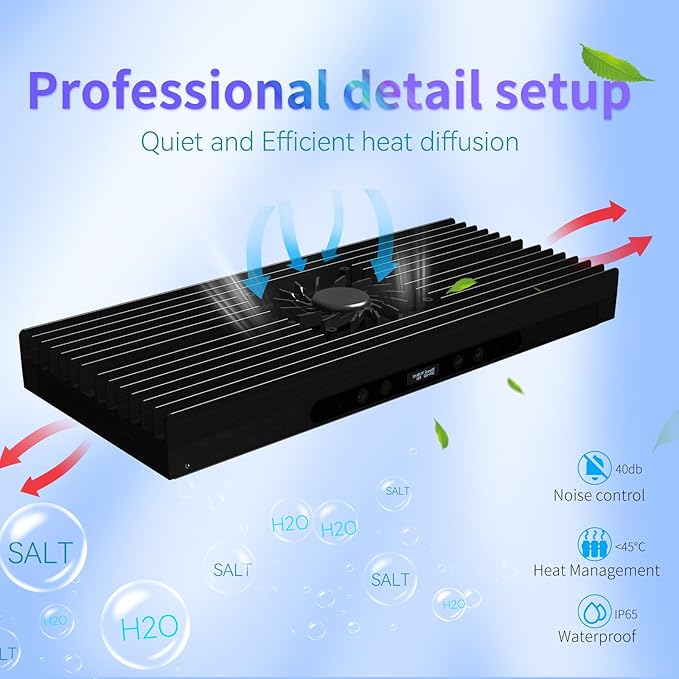 Aquarium Light- 140W Reef Light Wide Coverage Sunrise Sunset Moonlight Saltwater Lights for Coral with Master Slave Group Control & Timer & Screen