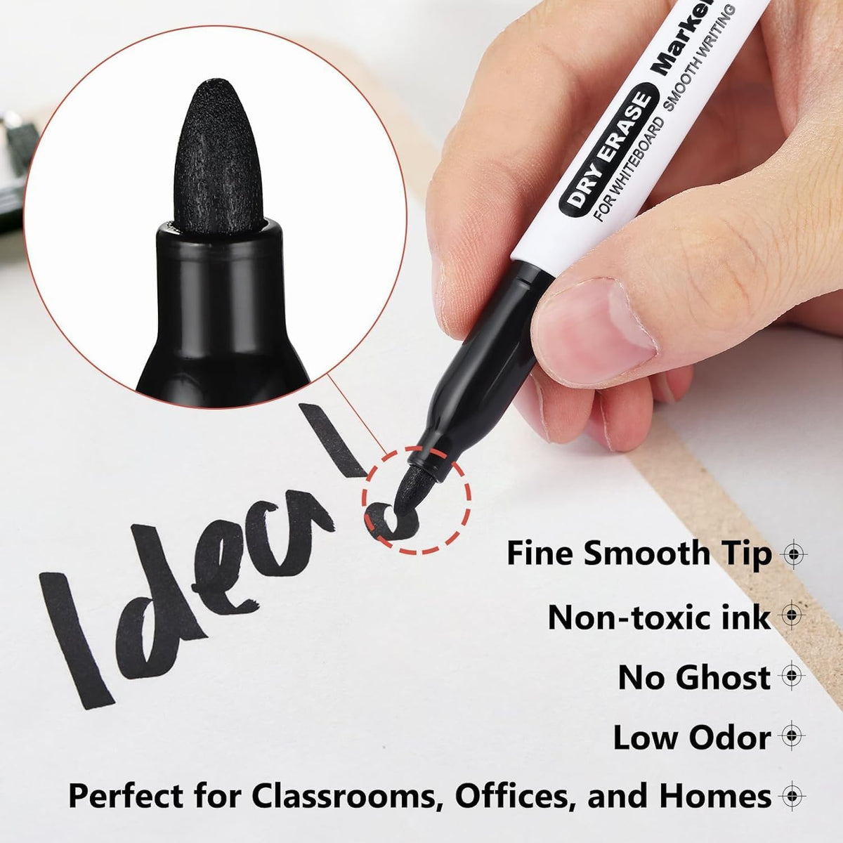 SFAIH Black Dry Erase Markers Fine Tip, 216 Pack, 1-2mm Line, Low Odor