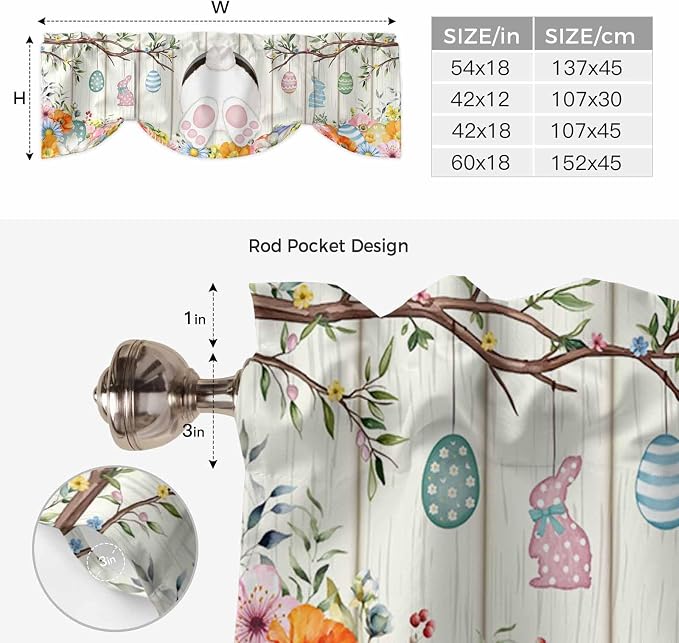 Easter Tie Up Valance Curtains for Windows, Kitchen Curtains Window Shades