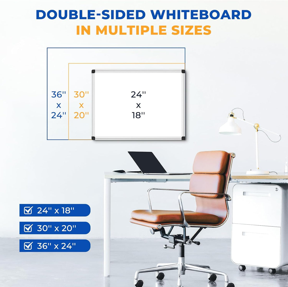WALGLASS Double Sided Dry Erase Board 36"x24" Magnetic Whiteboard for Wall