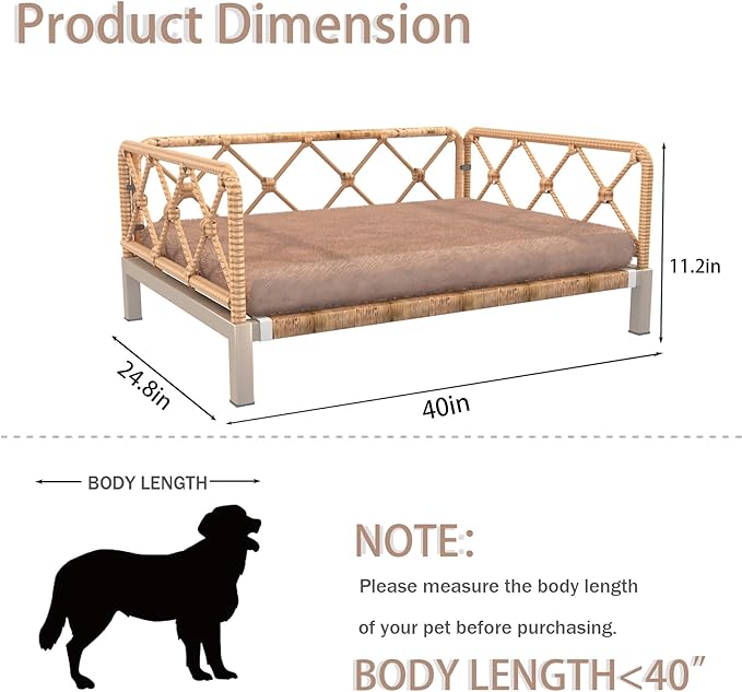 Elevated Waterproof Dog Beds for Large Dogs with Egg Crate Foam Support Pet Bed, Outdoor Dog Sofa Bed PE Wicker Orthopedic Pet Couch Bed with Washable Removable Cushion