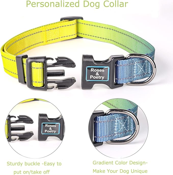 Roses&Poetry Dog Collar for Large Dogs with Gradient Amber, Yellow Reflective Dog Collar Adjustable Large Pet Collars for Small Medium Large Dogs (Amber-L)