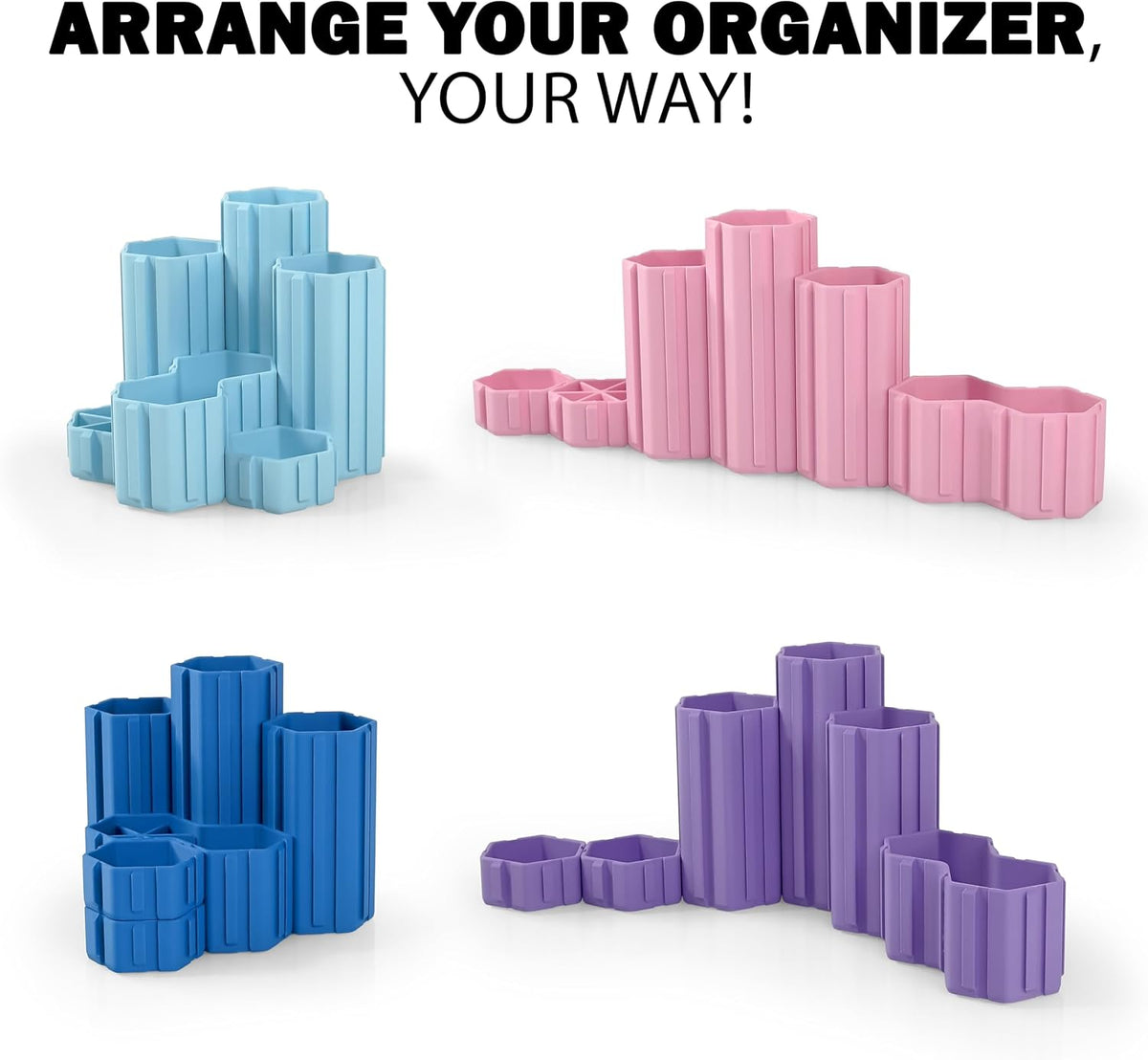 Glassboard Studio Hexaflex Organizer Set - Pen and Pencil Holder for Desk, Versatile Hexagon Design, Adjustable Dividers, 12 Color Options - Desk and Office Organization (Steel Gray)