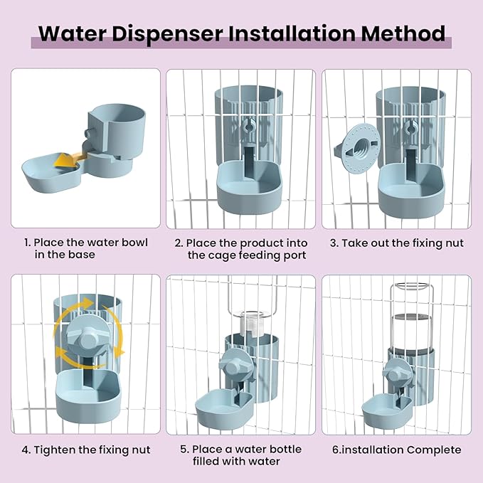 BAGHBPM No Mess Bird Feeder Water Dispenser Set,Automatic Parakeet Feeder Cage Accessories,Parrot Transparent Food Container Drinker for Cage,Canaries Budgies Lovebirds Cockatiels Finches (Blue)