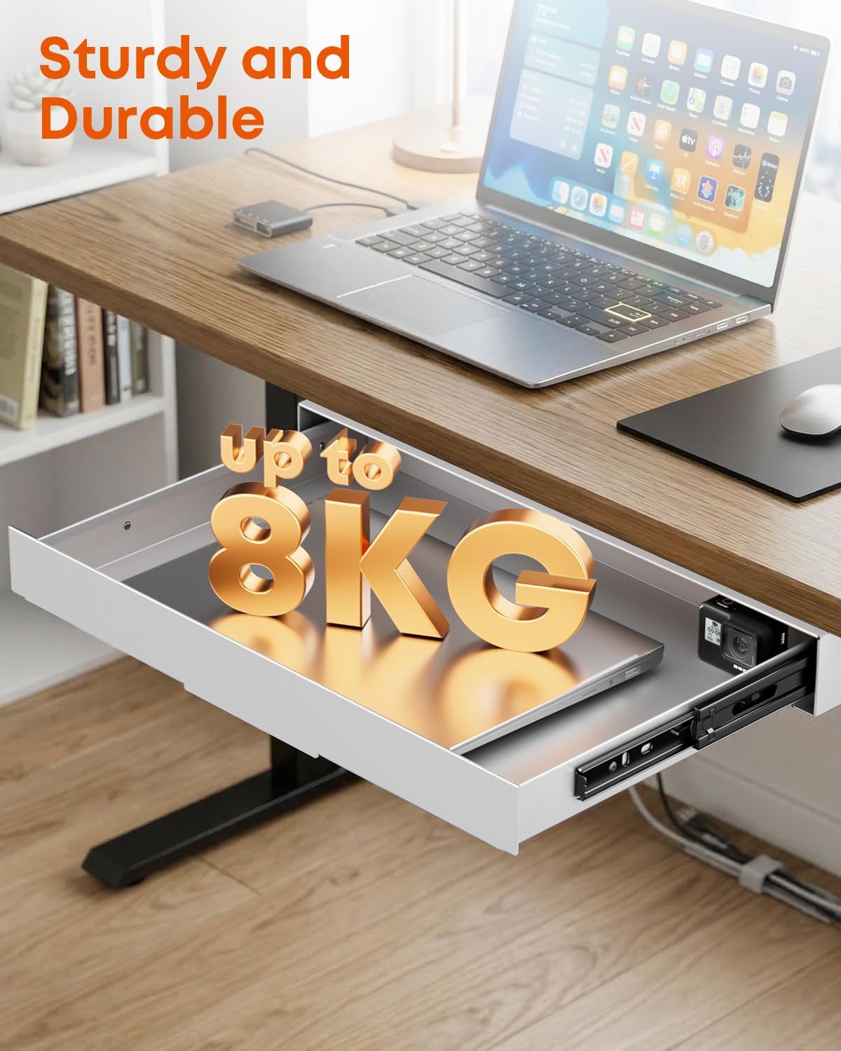 PUTORSEN Under Desk Storage Drawer 14.8" Wide - Smooth Slide Out Organizer for Standing Desk & Home Office, Max Load 17.6 lbs, Quiet Glide, White