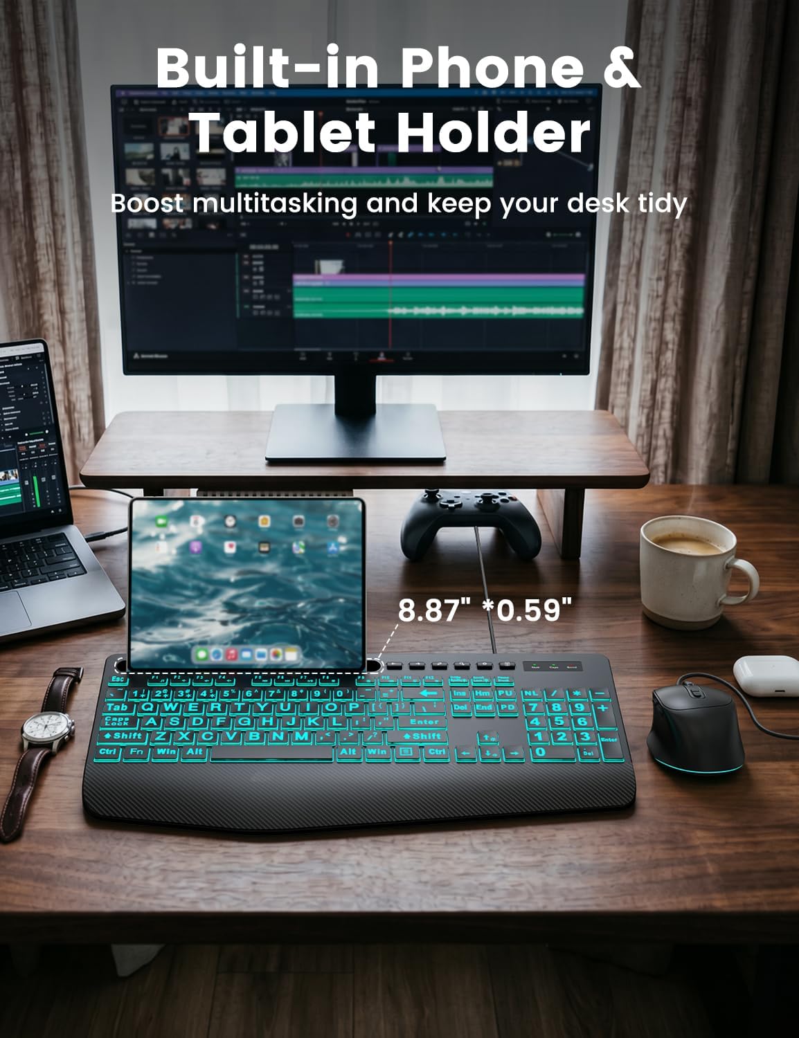 SABLUTE Wired Large Print Backlit Keyboard and Mouse Combo with Palm Rest