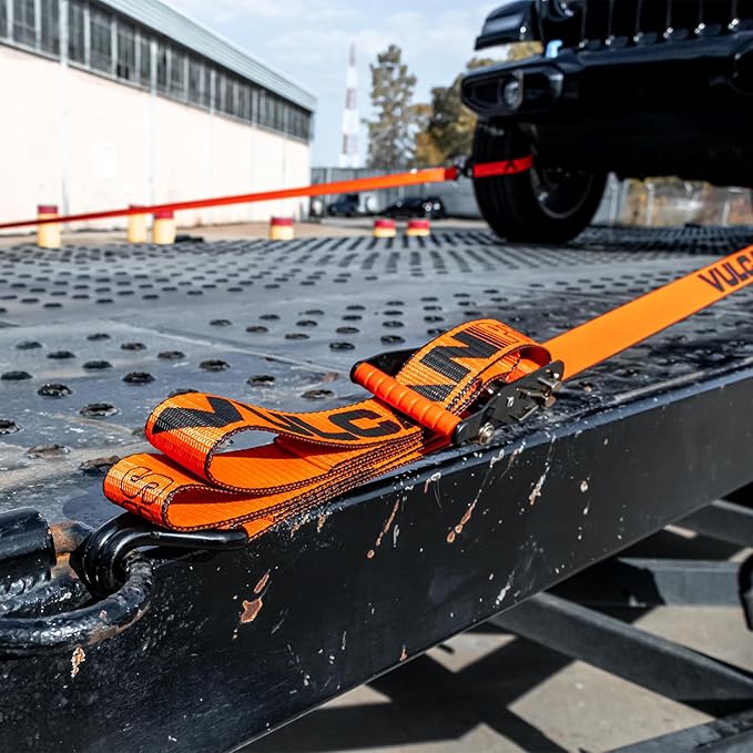 VULCAN Complete Axle Strap Tie Down Kit with Wire Hook Ratchet Straps - PROSeries - Includes (4) 22 Inch Axle Straps, (4) 36 Inch Axle Straps, and (4) 15' Wire J Hook Ratchet Straps