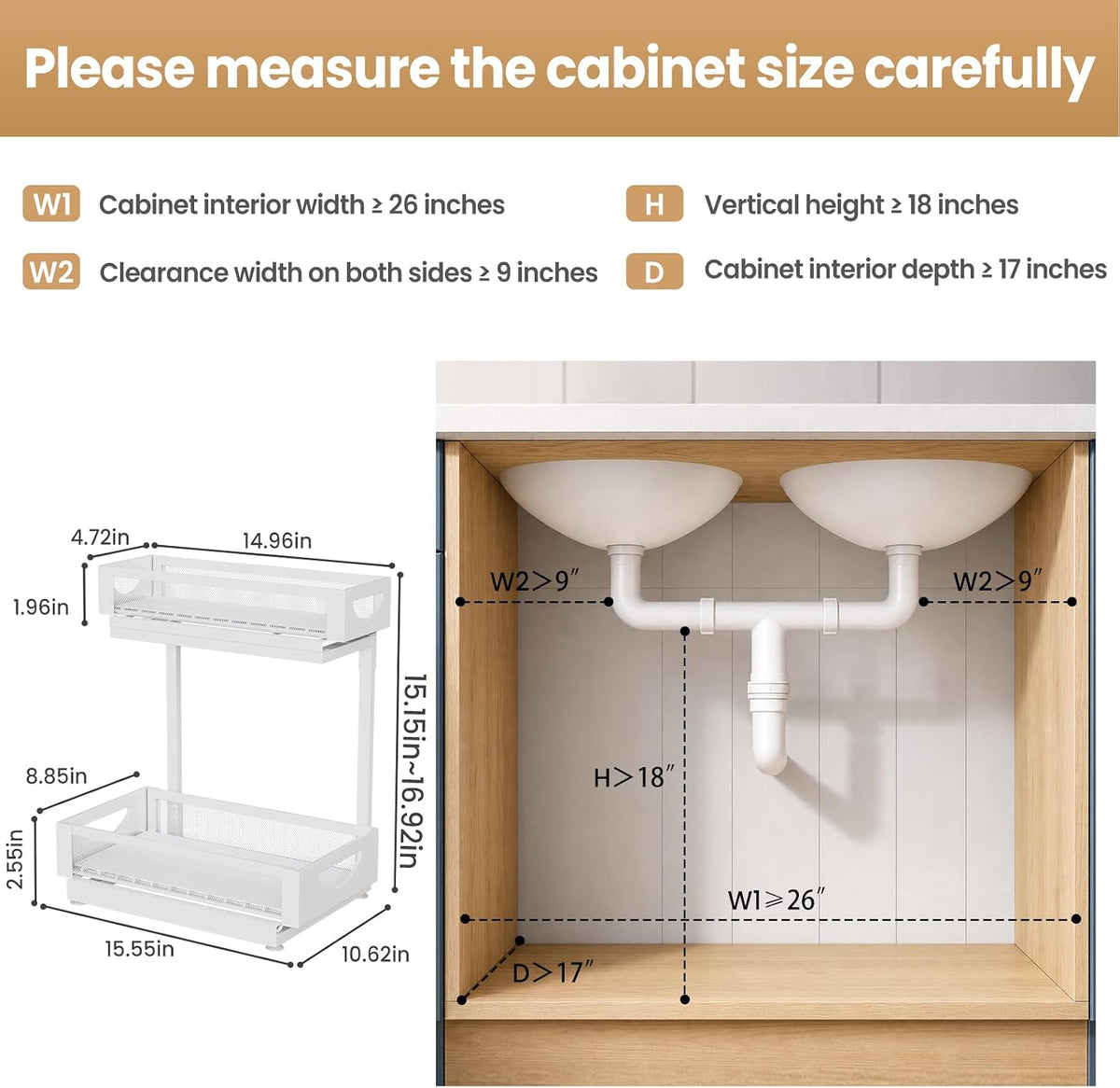 Under Sink Organizer for Kitchen and Bathroom Cabinets Pull Out Storage