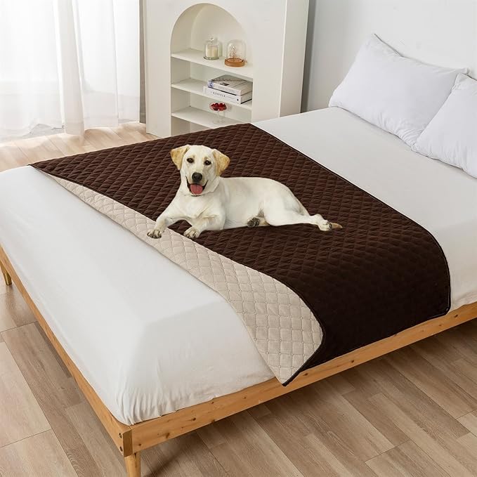 GIBZ Water Resistant Dog Bed Blanket Cover Large Anti Slip Pet Furniture Protector Washable Cat Quilted Mat for Couch, Coffee, 210x260cm