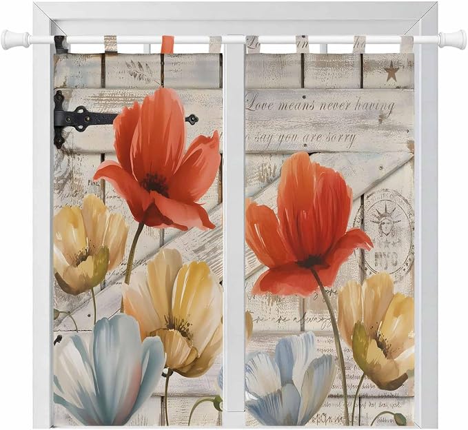 Retro Floral Living Room Curtains 84 Inch Length, Window Curtains Tab Top