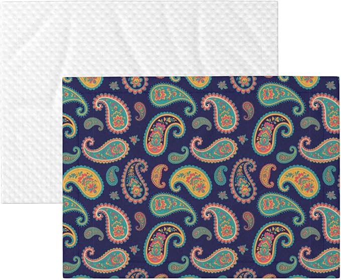 Two Sided Plush Pet Blanket for Crates Carriers Home Use, Colorful Paisley Flowers, Reversible Throw with Cozy Dot Fabric and Silky Reverse for Small Large Pets
