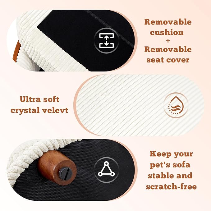 Luxury Elevated Dog Sofa, Ultra-Soft Crystal Velvet Pet Bed for Small/Medium Dogs, with Waterproof & Removable Washable Cover and Non-Slip Base, Supports Pets up to 44 lbs, Double-Sided Backrest, M