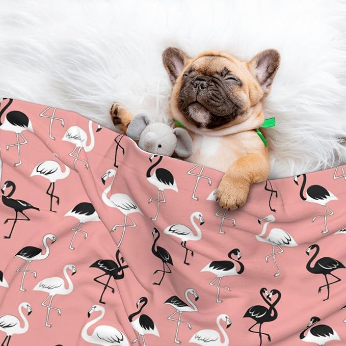 Reversible Pet Blanket for Sofa Protection Pet Comfort, Pink Flamingo, Double Sided Design with Cozy Nubby Nap Side and Durable Smooth Play Side