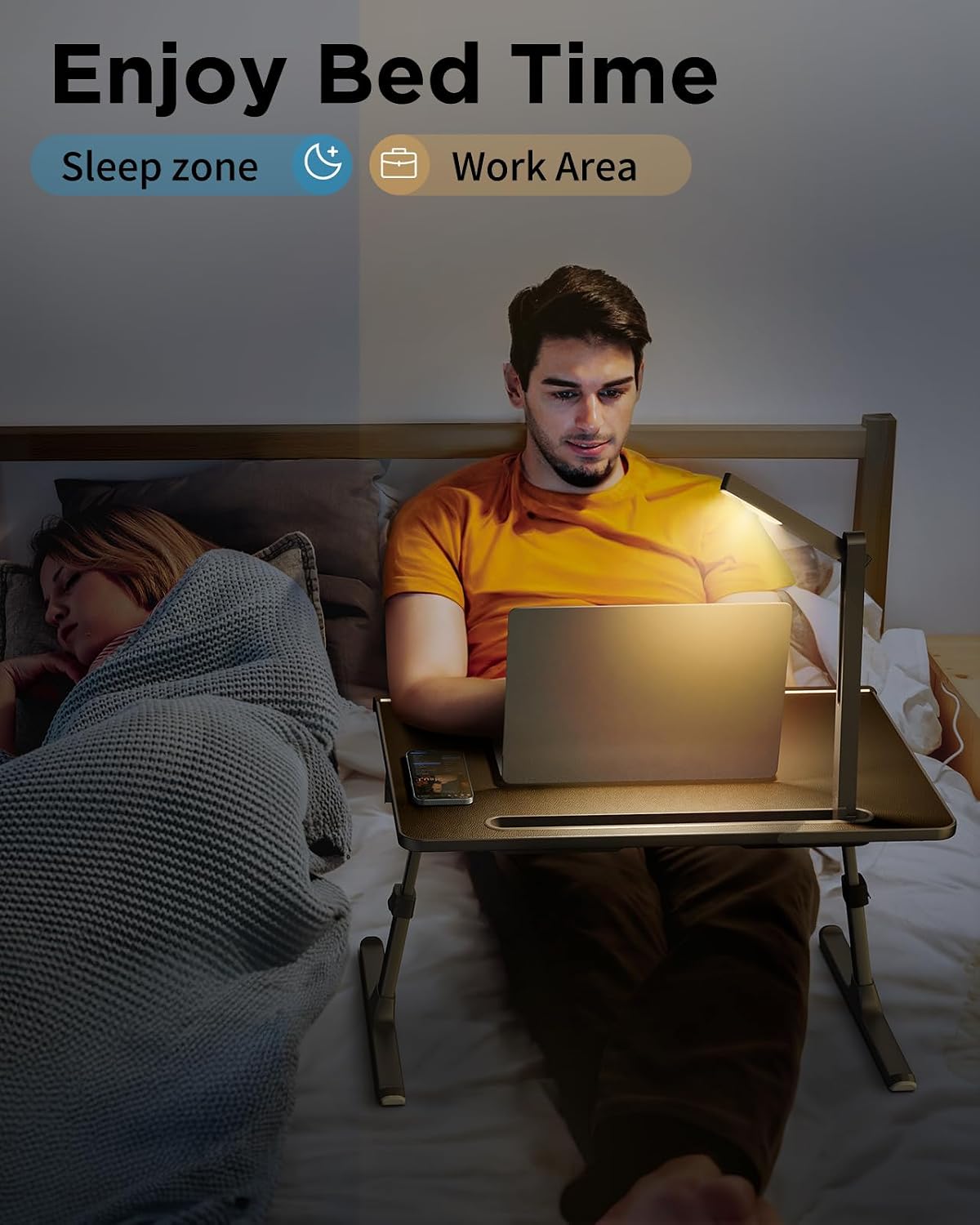 Laptop Bed Tray Desk with LED Desk Light, SAIJI Laptop Stand for Bed