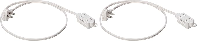 Amazon Basics Extension Cord with Multiple Outlets, 3 ft 2-Prong Indoor Power Strip, Flat Plug, 13 Amps, 1625 Watts, 125 VAC, White, 2-Pack
