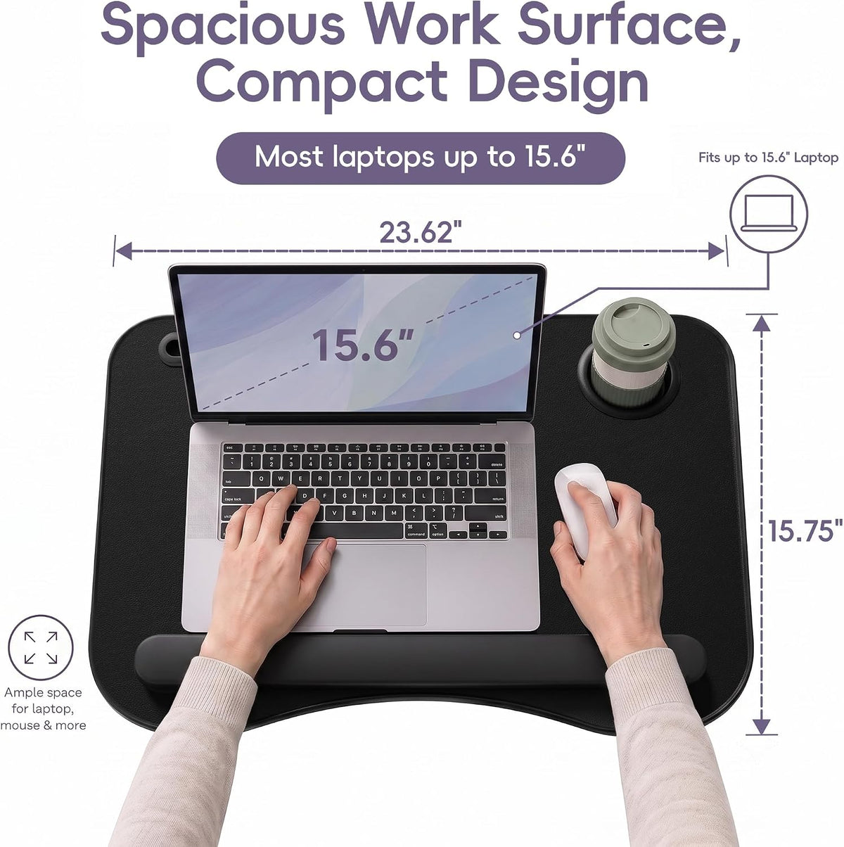 Aothia Foldable Adjustable Lap Desk for Laptop, Bed & Couch, Black
