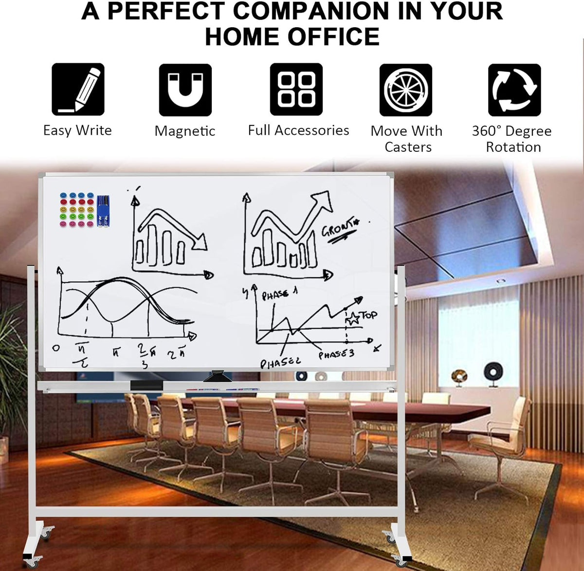 Max-officoo Mobile Whiteboard 72"x40" Magnetic Dry Erase White Boards on Wheels Double-Sided Large Whiteboard with Rolling Stand for Classrooms, Offices and Home