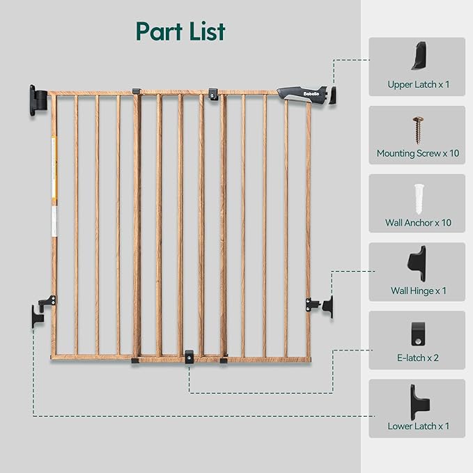 Babelio Baby Gate for Stairs, Kitchen & Doorways, No Bottom Bar| Easy Installation| One-Handed Operation| Auto-Close| Hardware Mount (Drill Needed) Safety Dog Gate (Brown Wood Pattern - B17, 29-40")