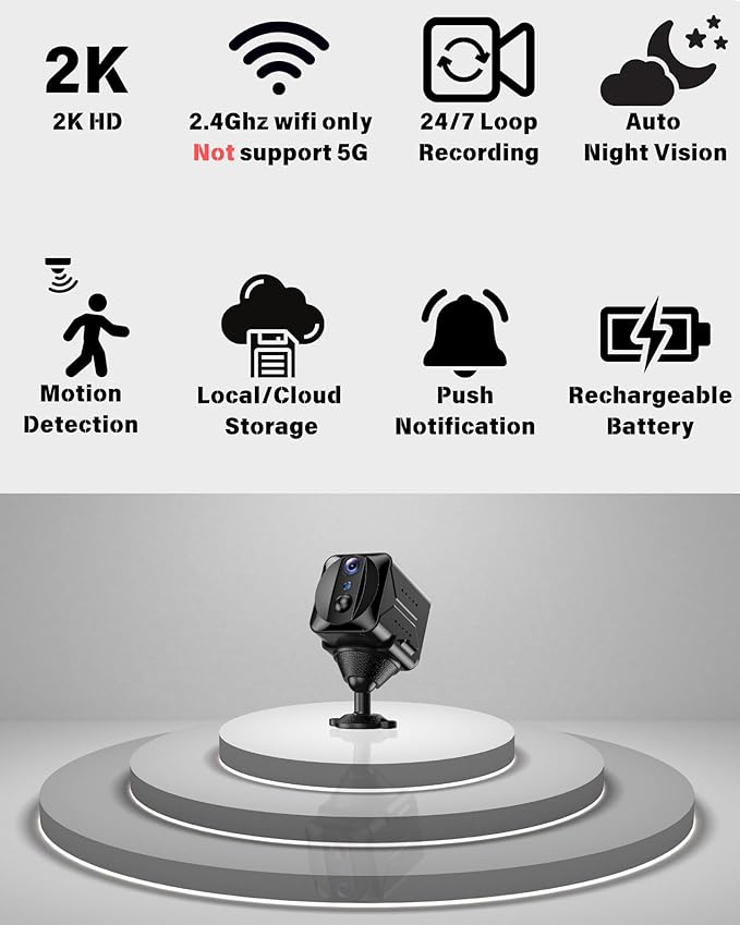 Wireless Indoor Cat Camera, 2K HD Wi-Fi Camera with APP Control, Motion Detection, Auto Night Vision, 100-Day Battery Life, Cloud & SD Storage, Nanny Cam Pet Cameras