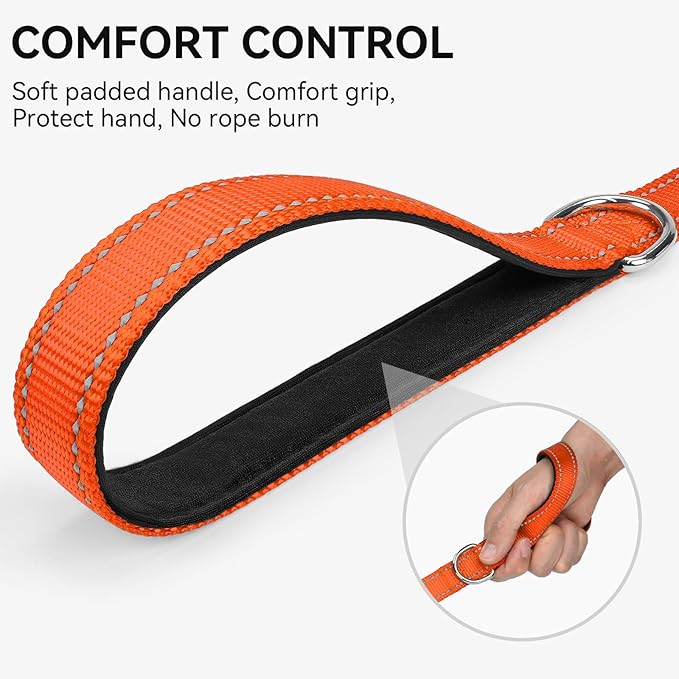 Joytale Dog Leash, 5 FT Double-Sided Reflective, Padded Handle Nylon Heavy Duty Leashes for Medium & Large Dogs Walking, Orange