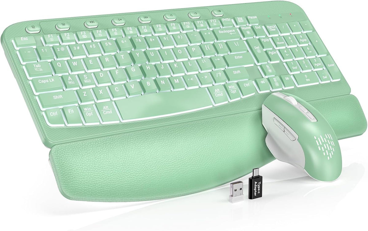 SABLUTE Wireless Keyboard and Mouse Combo, Ergonomic Wave with Wrist Rest