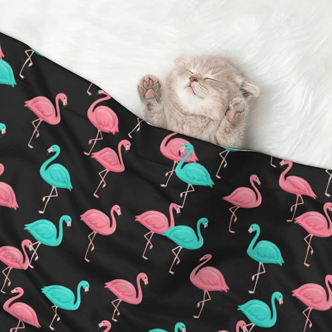 Double Sided Pet Bed Blanket for Added Cushion Warmth, Flamingo Pattern, Reversible Cover with Textured Dot Surface for Existing Beds Standalone Mat