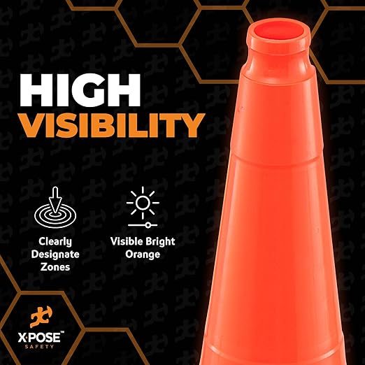 Xpose Safety 36 Inch Orange Traffic Cones, 48-Pack - Multipurpose PVC Plastic Safety Cone for Parking, Soccer, Caution, Kids and Construction - DOT Approved