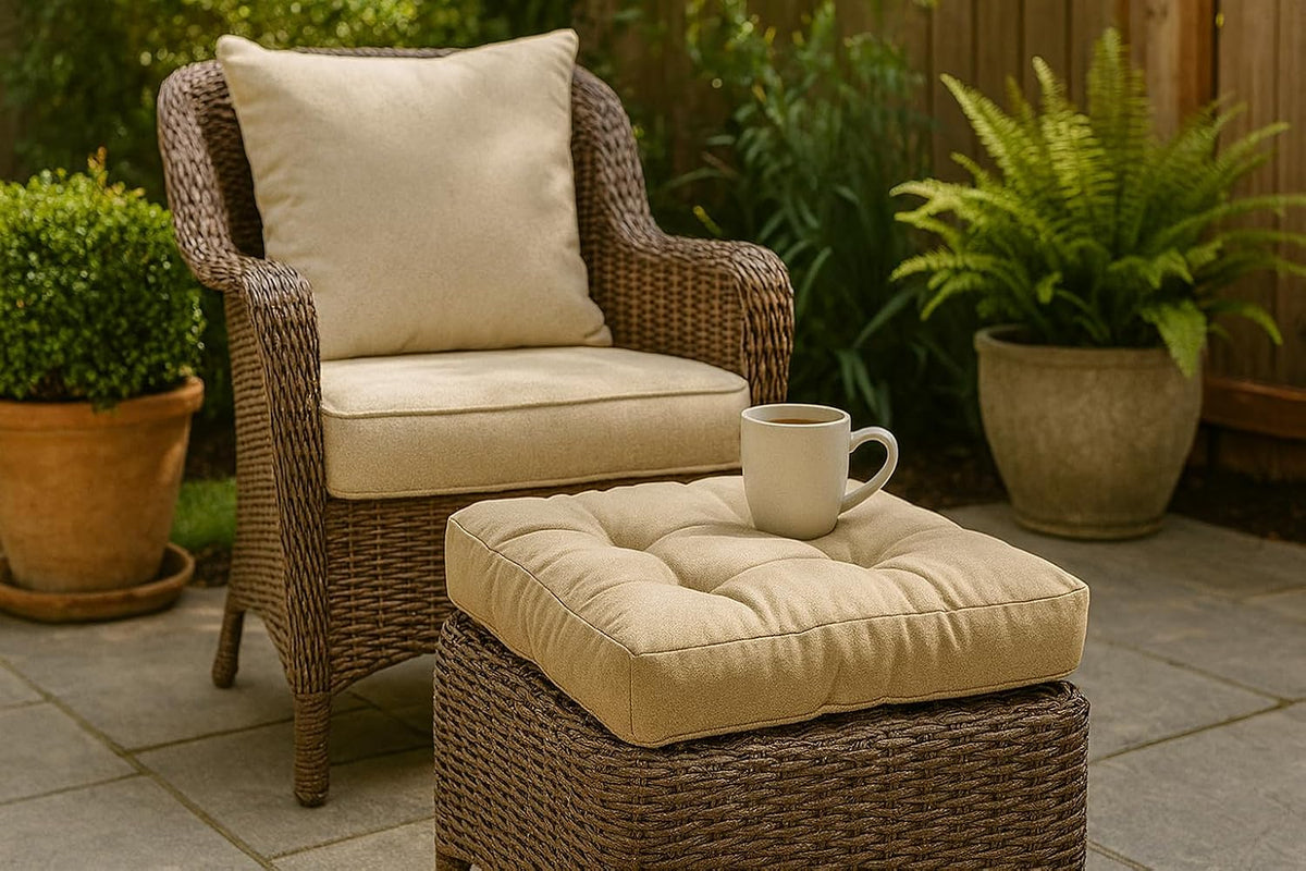 Cushion Source Tufted Ottoman Cushions, 24" X 20" X 4" Indoor and Outdoor Durable Tufted Cushion Made with Fade Resistant Sunbrella Fabric, Sunbrella Jockey Red