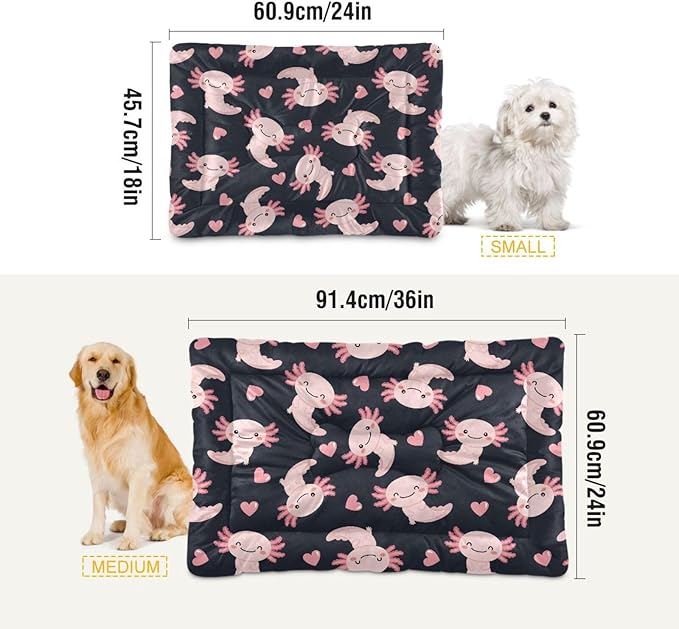 Emelivor Cute Axolotl Heart Black Dog Cat Bed Washable Crate Pet Bed Anti-Slip Comfortable Crate Pet Puppy Bed Mat for Indoor Small Medium Large Dogs,36x24in