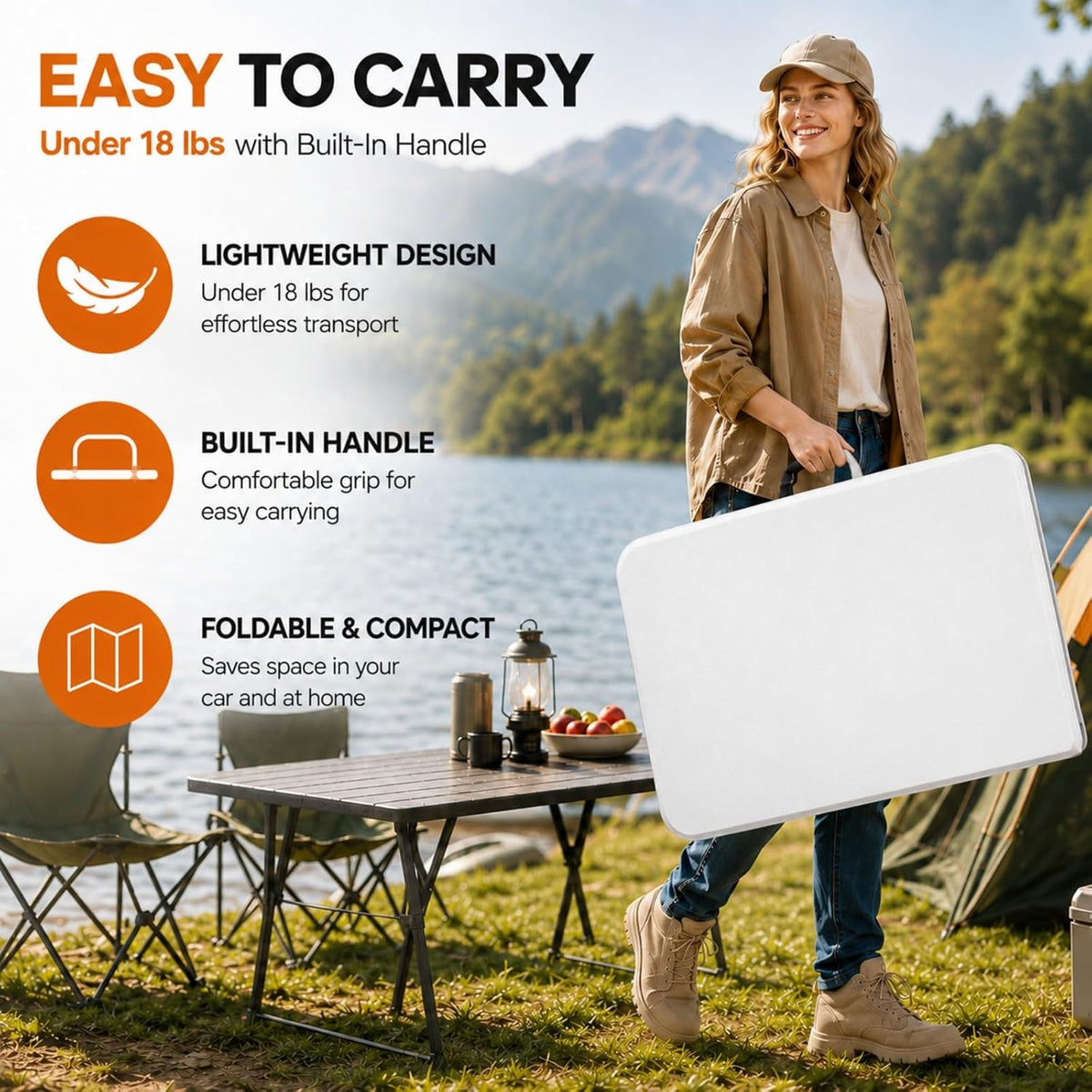 6ft Folding Table Heavy Duty 350 LBS Capacity Foldable Table with 18% Thicker HDPE Waterproof Top & Reinforced Steel Frame, Portable Fold-in-Half Table for Outdoor Indoor Party Wedding Camping