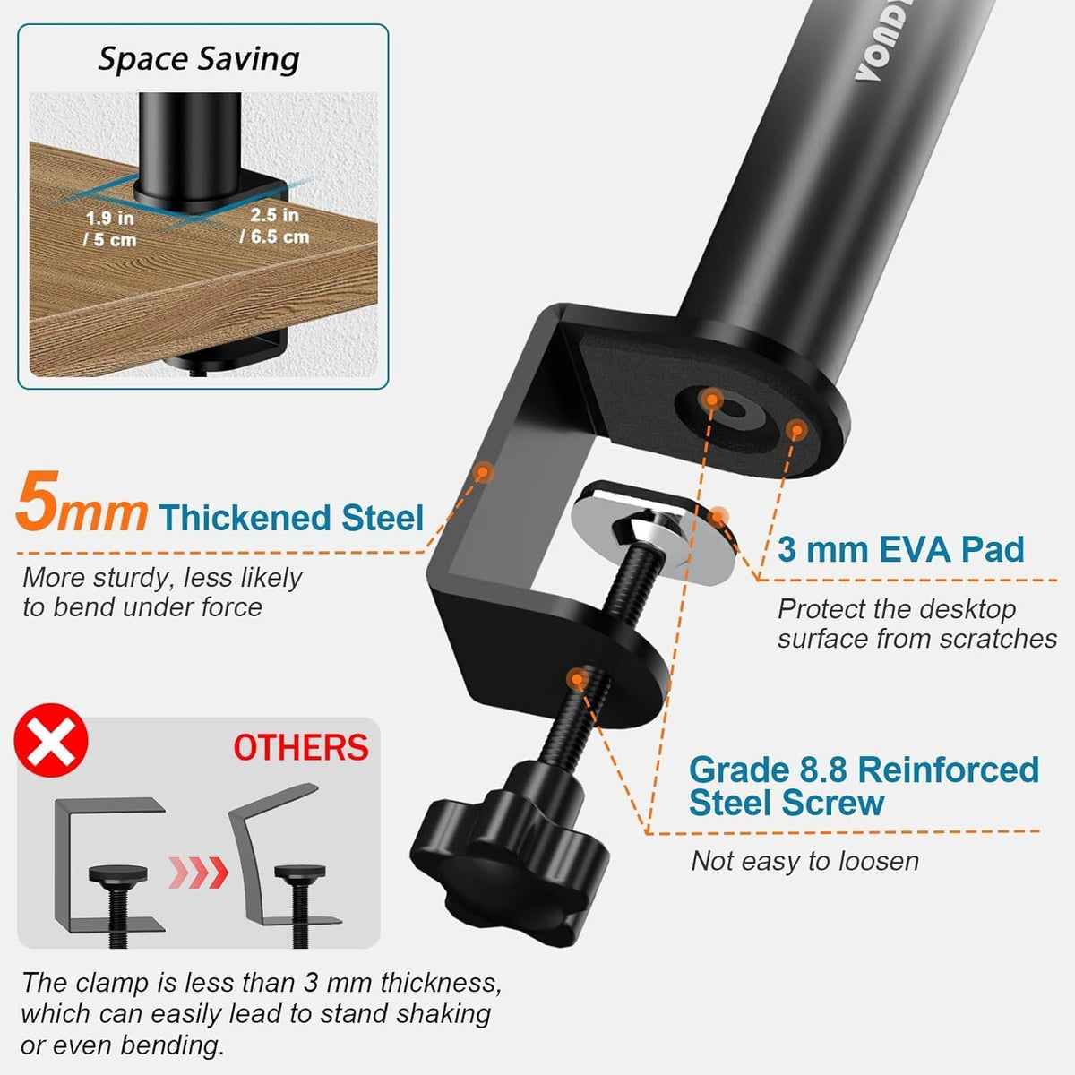 Vondynote Studio Monitor Stands Clamp Speaker Stands with Isolation Pads