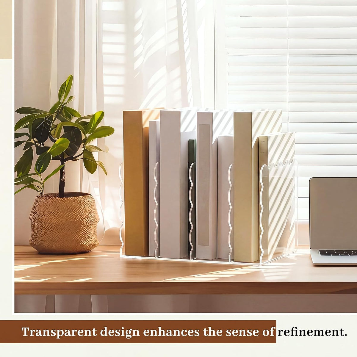 AmazingSpark 1 Pcs Scalloped Acrylic Book Holder for Desk, 4 Compartments