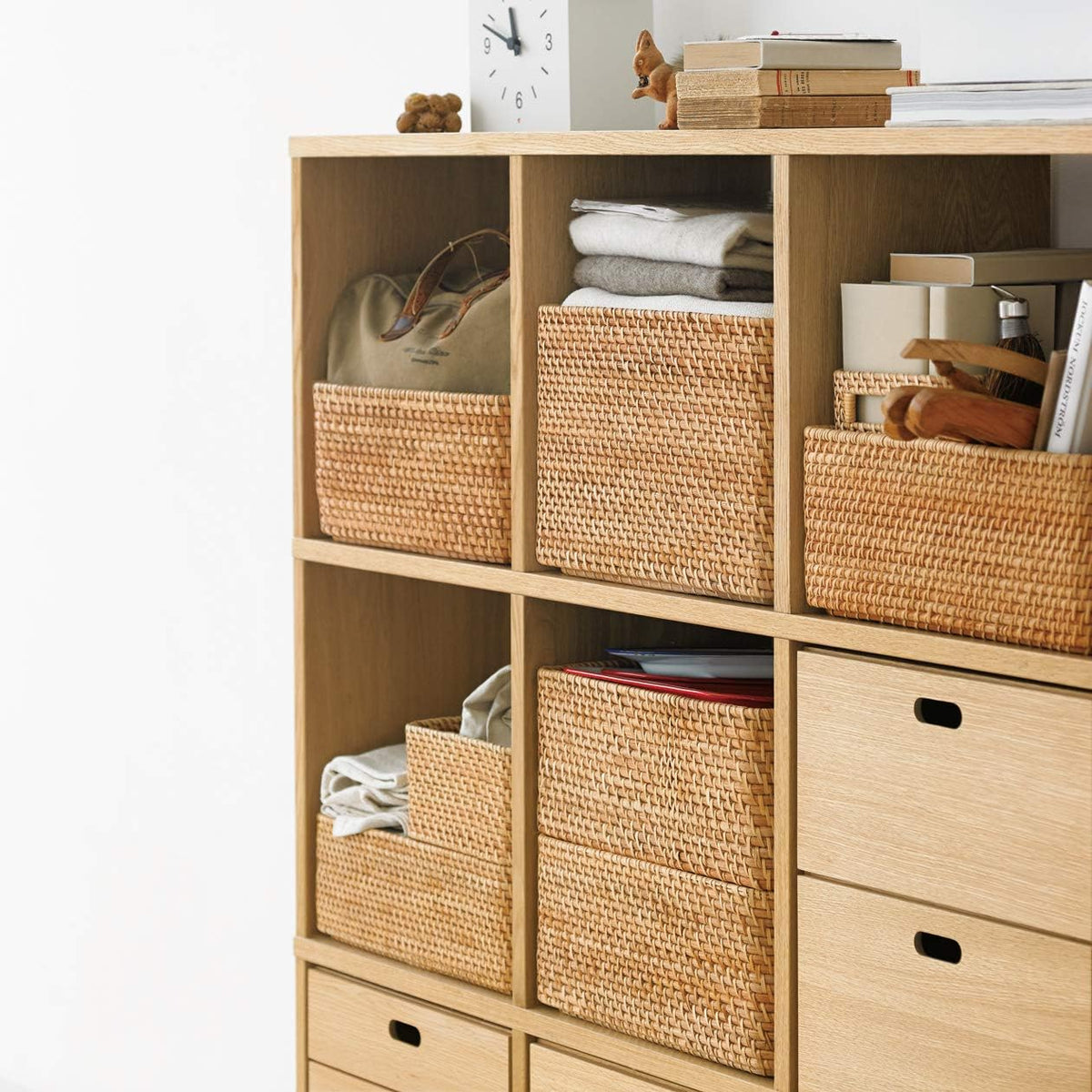 Muji Stackable Rattan Rectangular Basket, Small, 26 cm Width x 18 cm Depth x 12 cm Height