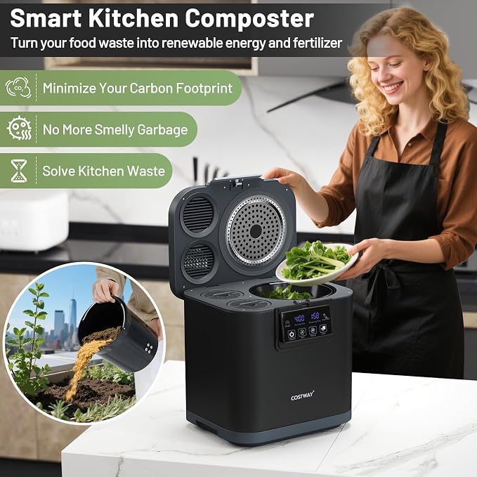 COSTWAY 4L Electric Composter for Kitchen, Smart Waste Dispenser Countertop