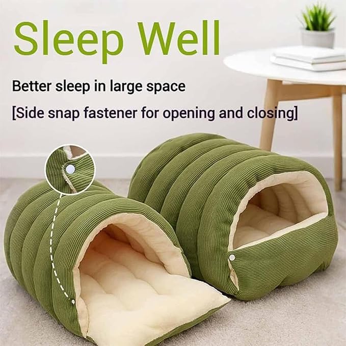 Expectation Cat Bed, Removable and Washable Winter Closed-Off Cat Bed, Soft Fluffy Warm Autumn/Winter Cats House, Washable Non-Slip Pet Sleeping Bag for Indoor Cats Small Dogs (D,Large)