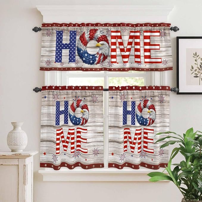 4th of July Kitchen Curtains Set 3 Piece