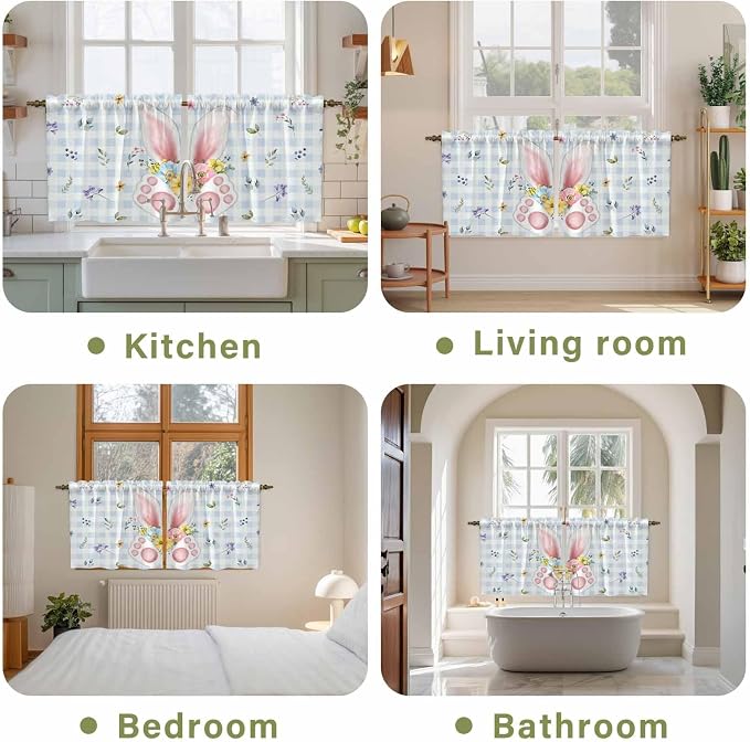Easter Kitchen Tier Curtains 36 Inch Long 2 Panel Set, Rod Pocket Half Window