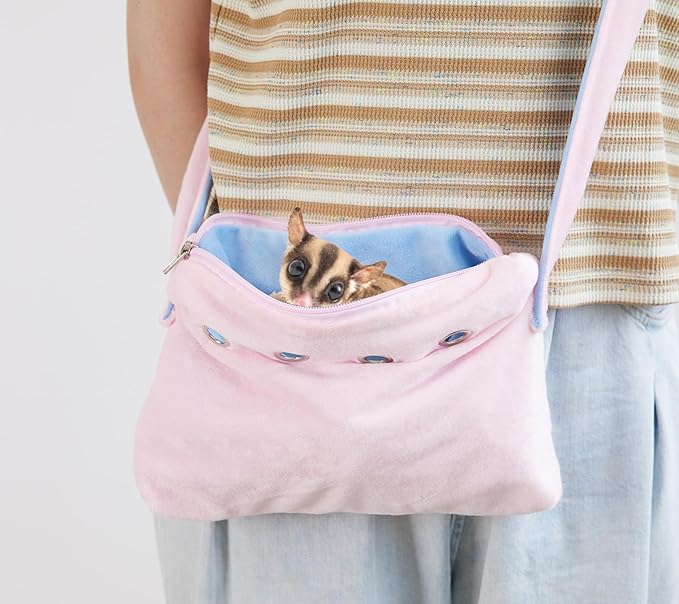 Meow&Woof Sugar Glider Bonding Pouch & Small Animal Carrier - Escape-Proof Sling for Hedgehogs, Ferrets, Hamsters Soft Critter Cuddler (10"x6", Pink)