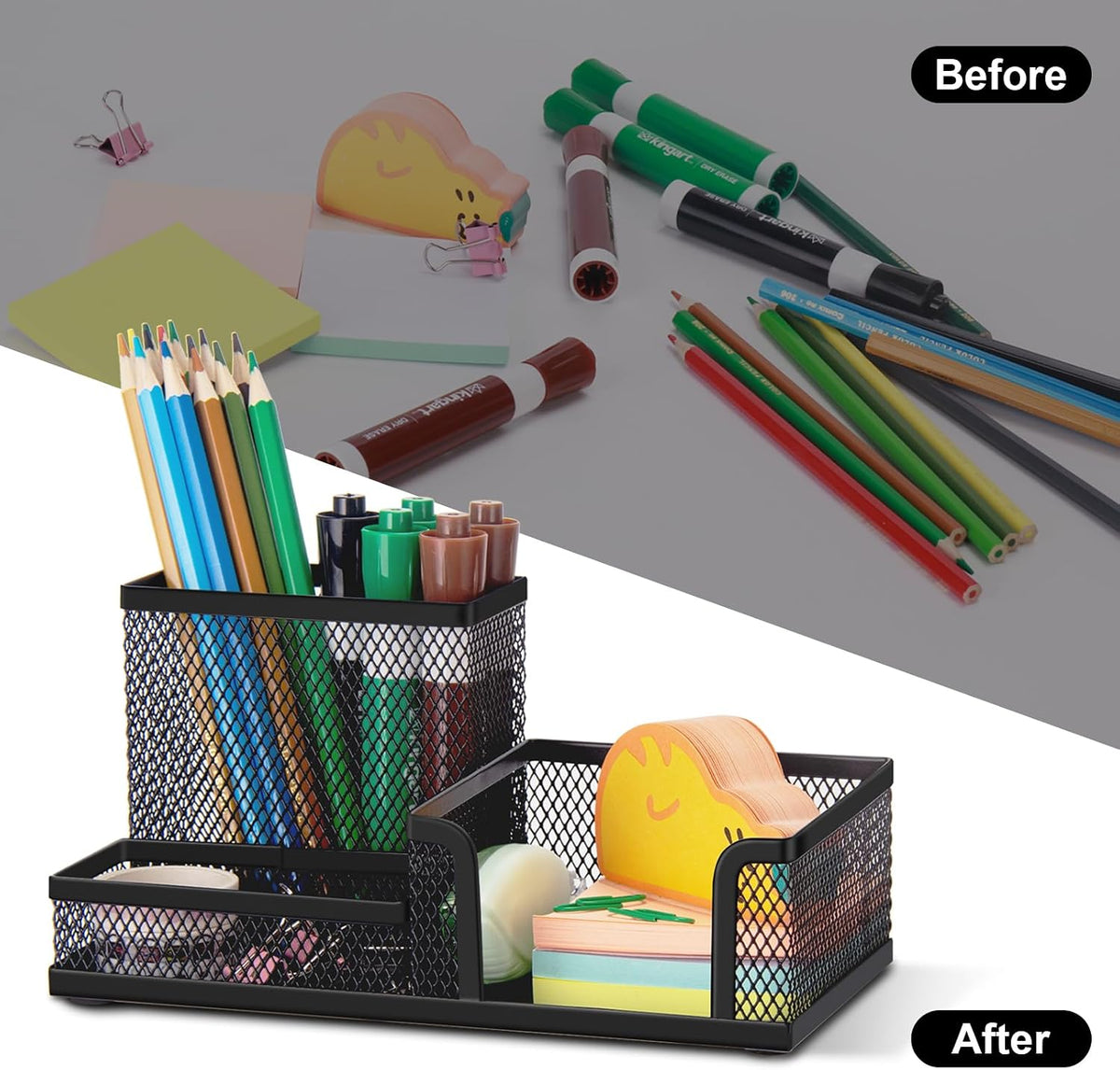 Comix 6 Packs Mesh Pen Holder, Desk Organizer for Home Office, Black