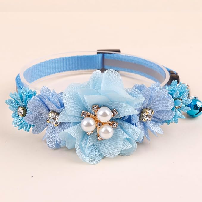 2 Pack Cat Collar Pink Floral with Bell and Removable Flower Bowtie Breakaway Adjustable Cat Collar for Girl Kitten Puppy Small Cats Dogs Daily Decoration (XQ102-1)