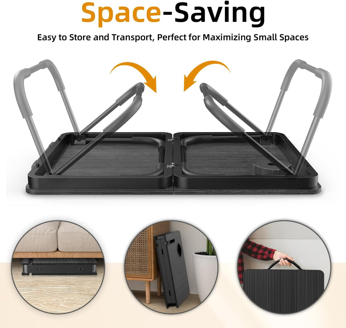 BUYIFY 23.4" Foldable Lap Desk Bed Table with Cup Holder Tray Black