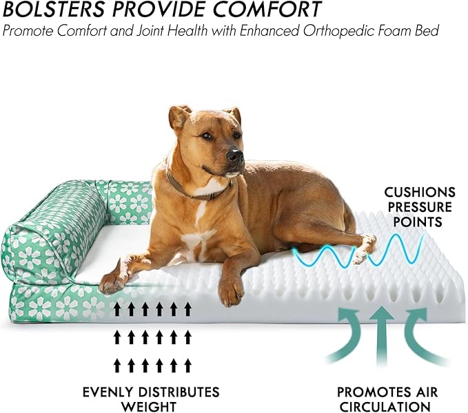 ClevaHome Comfort Orthopedic Dog Bed for Large Dogs - Waterproof Sofa Bed with Removable Bolsters & Washable Cover & Nonslip Bottom, Egg Foam Dog Sofa with Enhanced Head and Neck Support