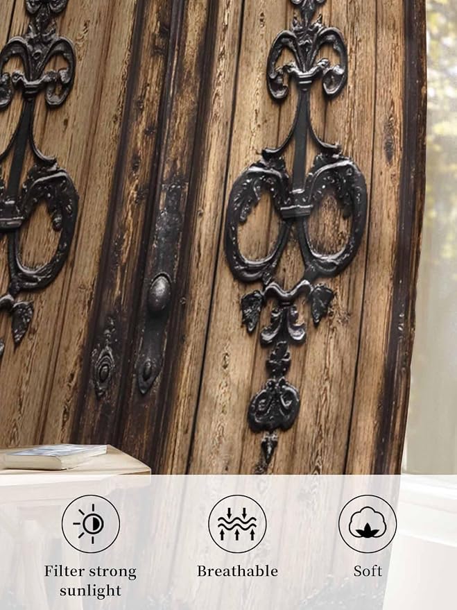Sheer Curtains 63 Inch Length, Barn Door Semi Sheer Curtains Light Filtering