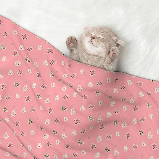 Two Sided Plush Pet Blanket for Crates Carriers Home Use, Pink Cheetah Leopard, Reversible Throw with Cozy Dot Fabric and Silky Reverse for Small Large Pets