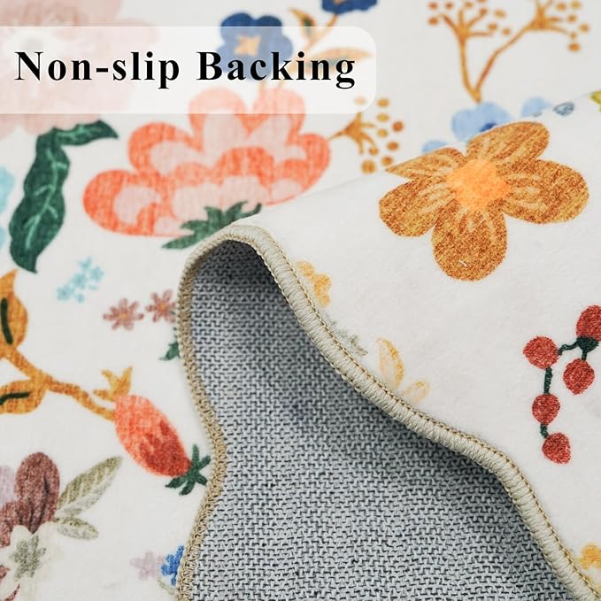 3x10 Washable Hallway Runner Rug: Long Floral Scalloped Soft Runners