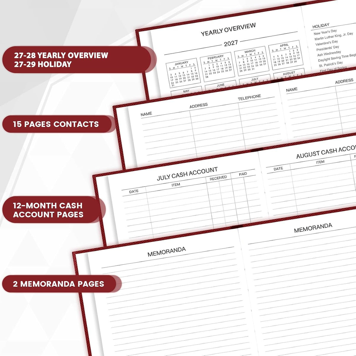 2027 Diary - Diary Full Page Per Day, Daily Planner 2027