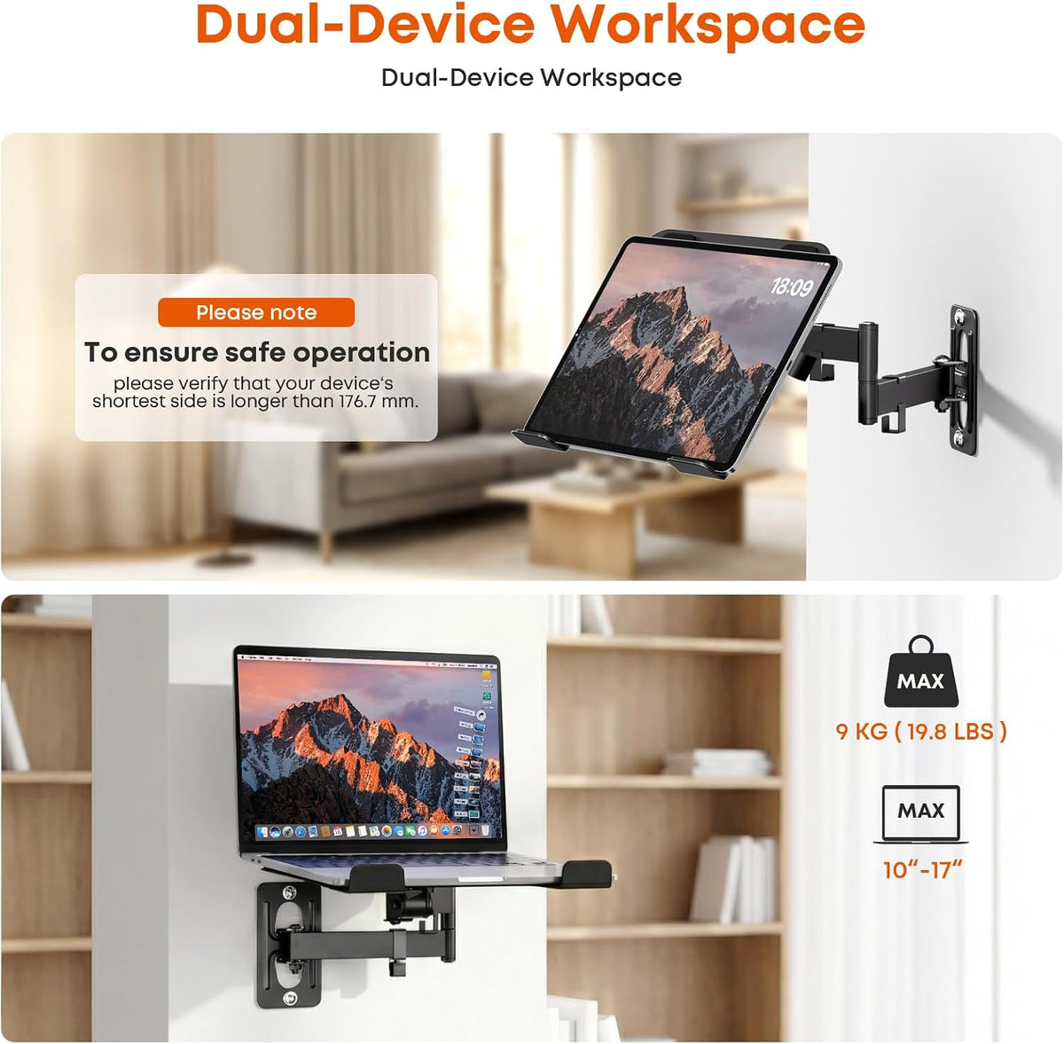 PUTORSEN 2-in-1 Laptop Wall Mount for 10-17" Notebooks & 32" Screens