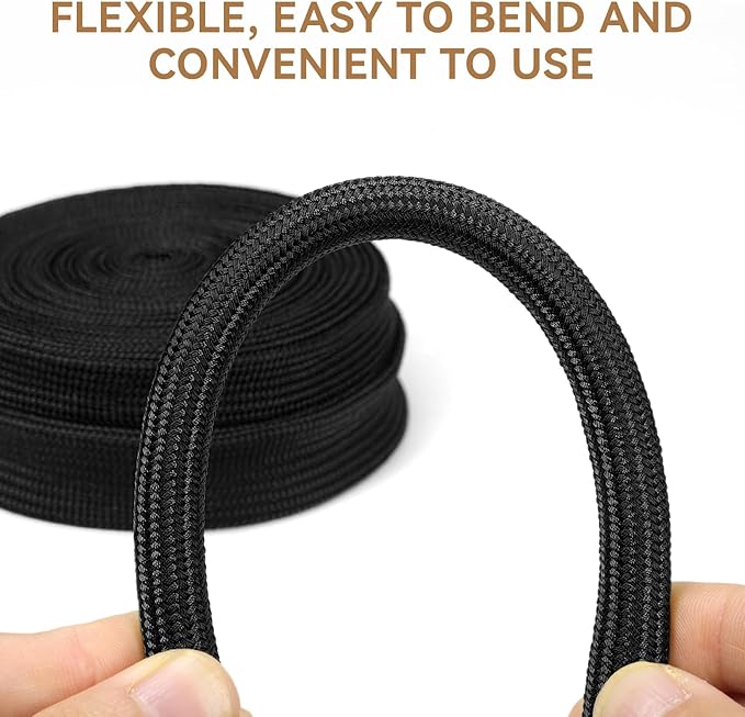 Polyamide Cable Sleeve, 10ft Flexible Expandable Braided Sleeving, Cable Management Sleeve for TV Computer Office Home Entertainment (Black, 3/4")