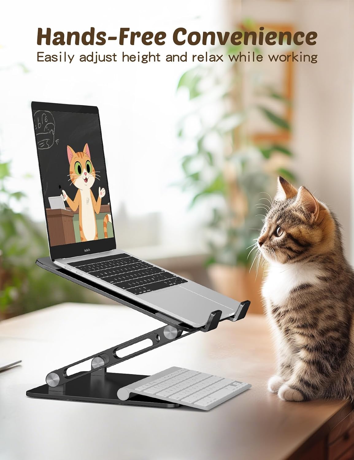 Aoviho Laptop Stand for Desk, Adjustable Foldable Aluminum Laptop Riser for 10–17.3 Inch Laptops – Sturdy Ergonomic Computer Holder, Supports Up to 22 lb, Cooling Vent, Black